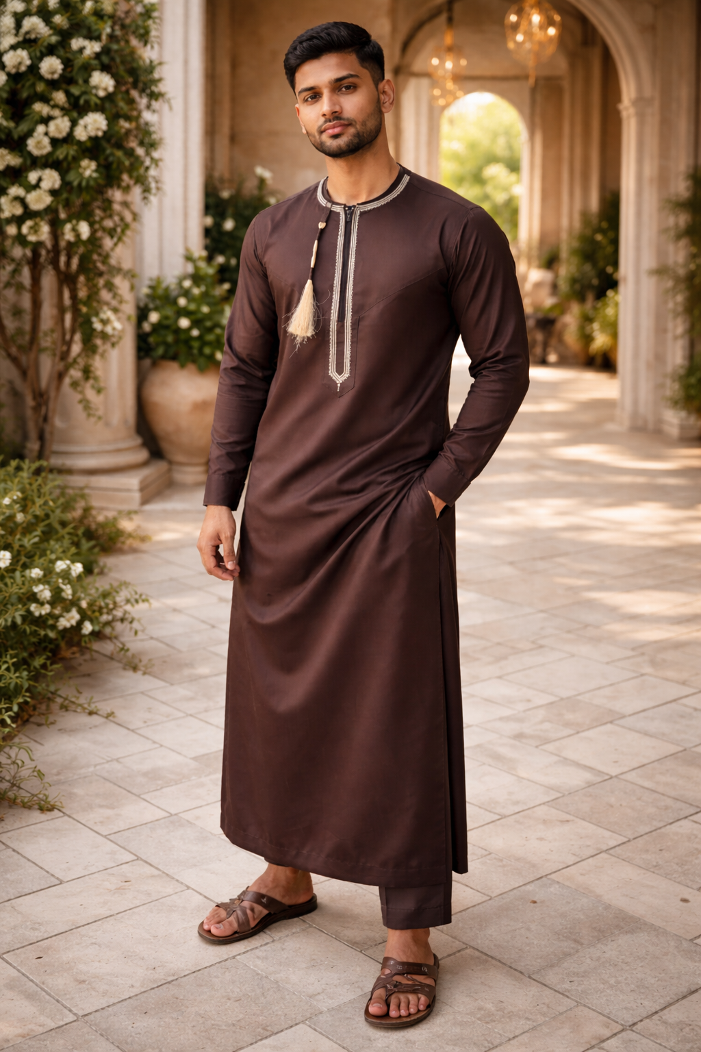 Elegant Brown Embroidered Jubba