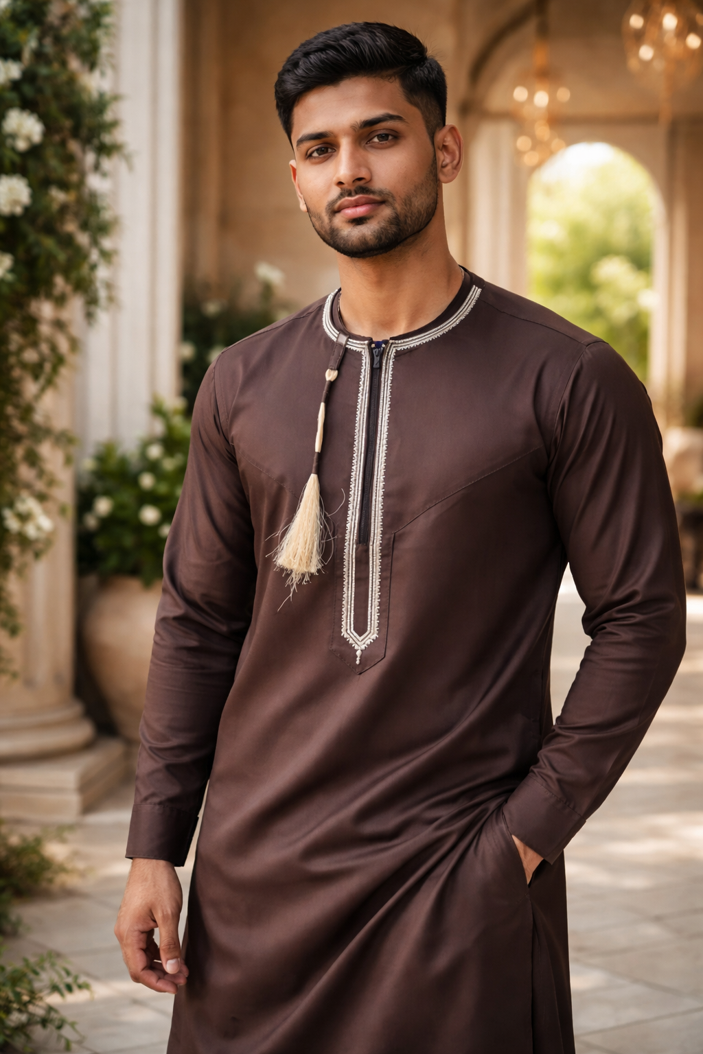 Elegant Brown Embroidered Jubba